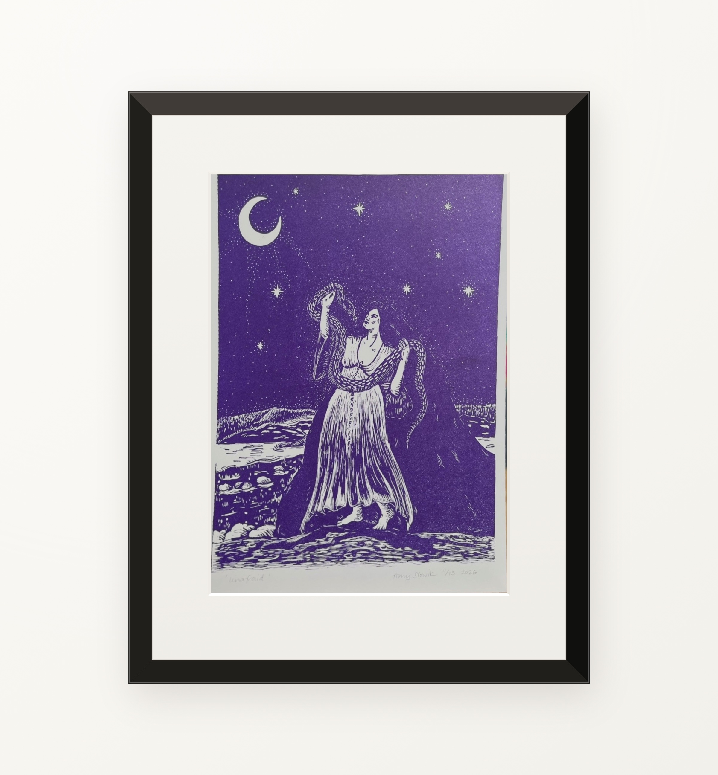 Unafraid, a lino print by Amy Slowik